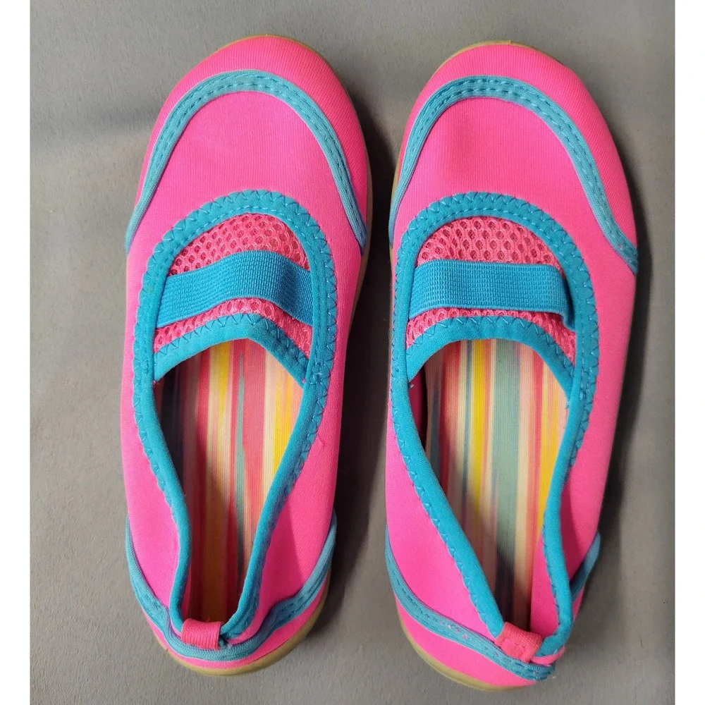 Athletic Works Water Shoes Girls Youth 11-12 Mesh Soft Bright Pink Blue Fast Dry